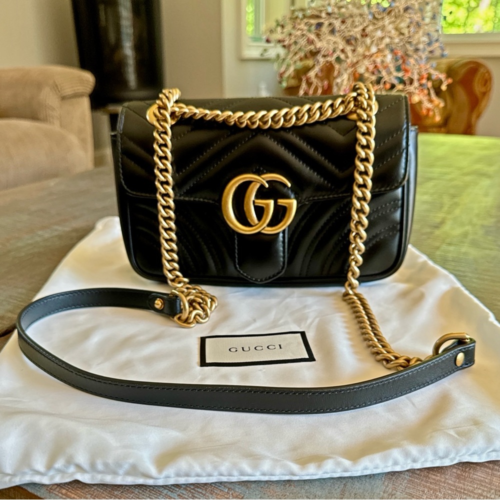 Gucci Marmont Matelasse Mini Crossbody/Shoulder Front Flap Closure Black